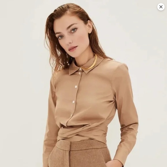 Veronica Beard, Veroy Wrapped Button-Front Crop Shirt (Size 6) - Picture 3 of 7